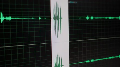 Audio wave post production correction process closeup 4k Stock Footage 156608412