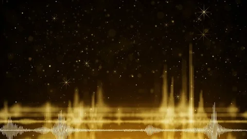 Audio waveform and golden falling sparkles loopable animation 4k (4096x2304) Stock Footage 81637540