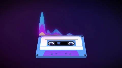 Audio waveform equalizer and retro cassette tape animation. abstract spectrum Stock Footage 158768873
