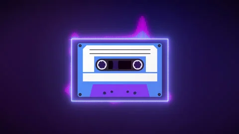 Audio waveform equalizer and retro cassette tape animation. abstract spectrum Stock Footage 158815473