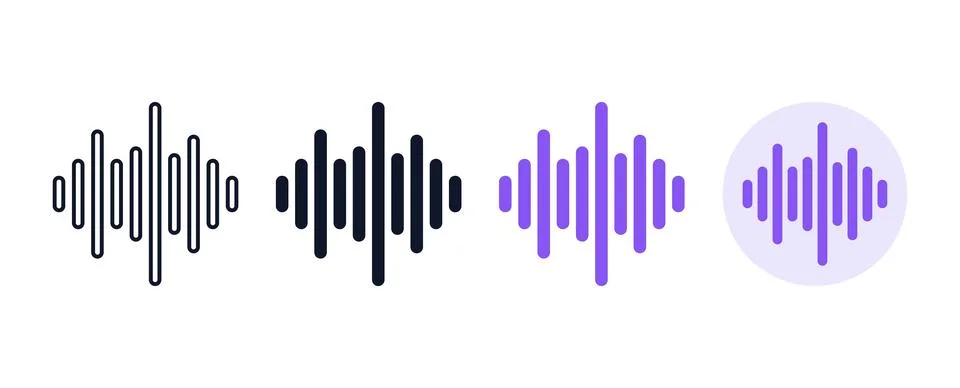 Audio waveform equalizer icons in four distinct styles including outline so.. Illustration