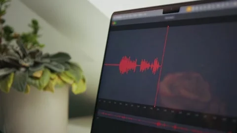 Audio waveform on laptop during recording session Stock Footage 320417155