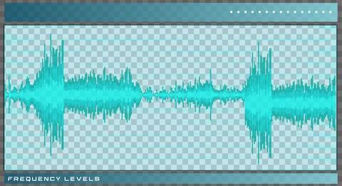 Audio waveform is moving across transparent flat UI with turquoise peaks teal Stock Illustration