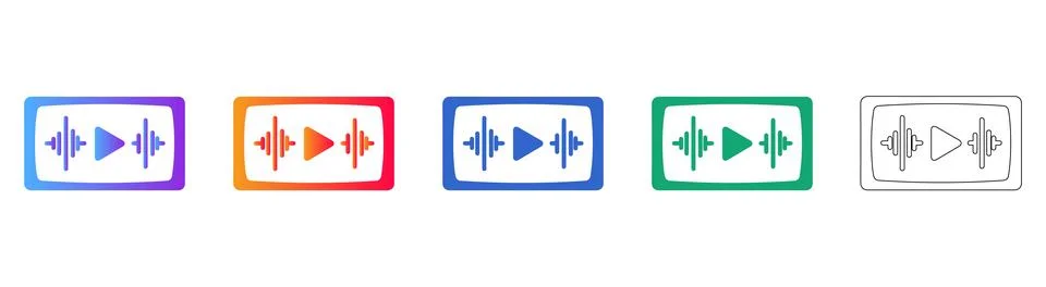 Audio Waveform Playback Icon Set Stock Illustration