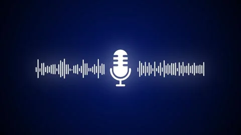 Audio Waveform Visualizer with Microphone, Abstract Audio Waves on Dark Blue Stock Footage 313460050