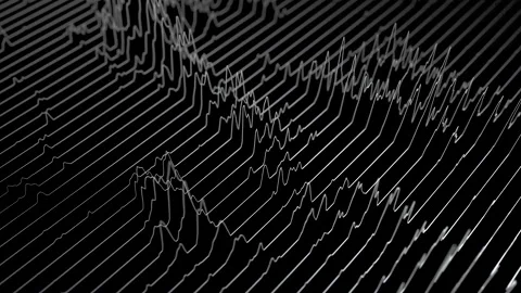 Audio wavefrom lines on black backdrop. Abstract music waves oscillation Stock Footage 164308024