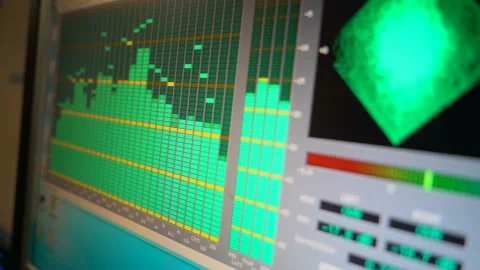 Audio waves on a computer screen. Voice recording for music. Stock Footage 87286277