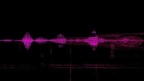 Audio Waves with Cyberpunk Glitch Artifacts 4K Stock Footage 114444790