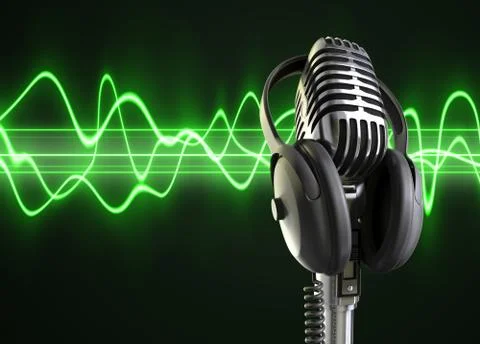 Audio waves &amp; microphone Stock Illustration