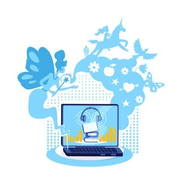 Audiobook on computer flat concept vector illustration Stock Illustration