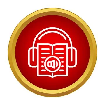 Audiobook e learning headphones icon on red background Stock Illustration
