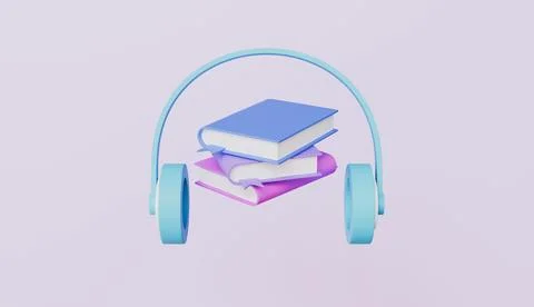 Audiobook icon Headphones with stack of books Stock Illustration