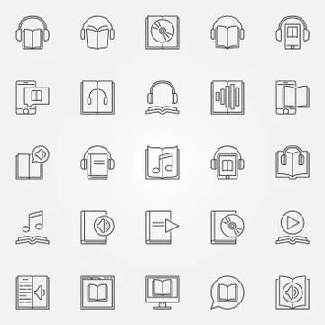 Audiobook icons set Stock Illustration