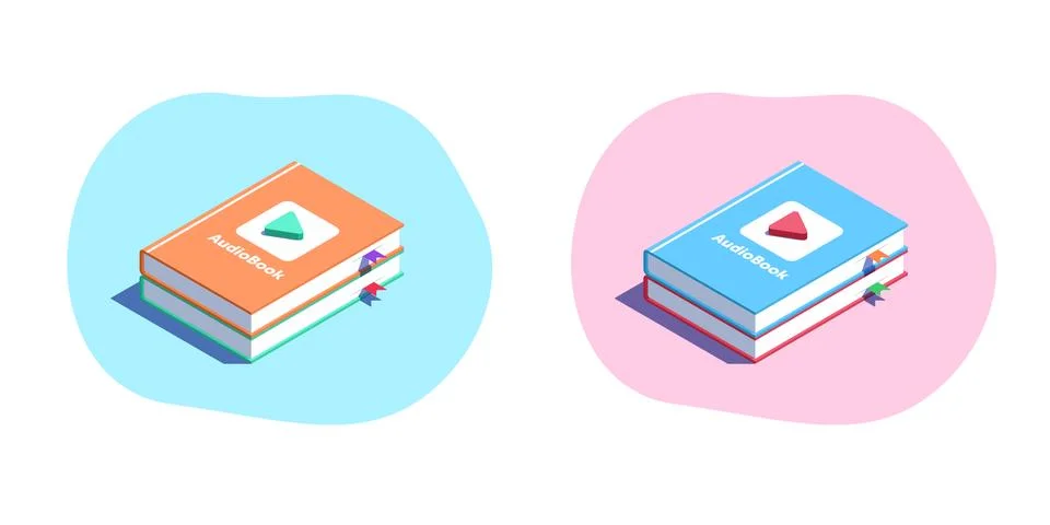 Audiobook with Play button, Isometry audio library 스톡 일러스트