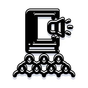 Audiobook speaker educating many people listening Stock Illustration