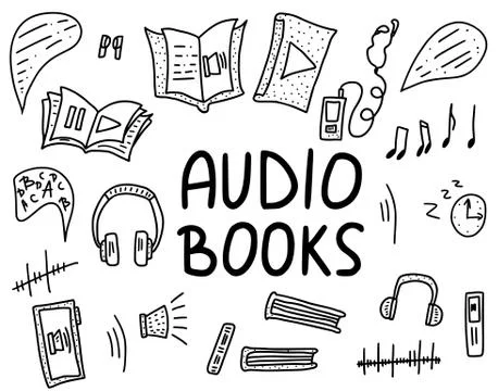 Audiobooks elements collection. Set of audio book symbols with lettering. Vec イラスト素材