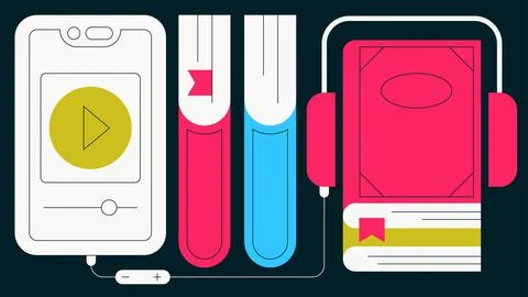Audiobooks Flat Concept Illustration Illustrazione stock