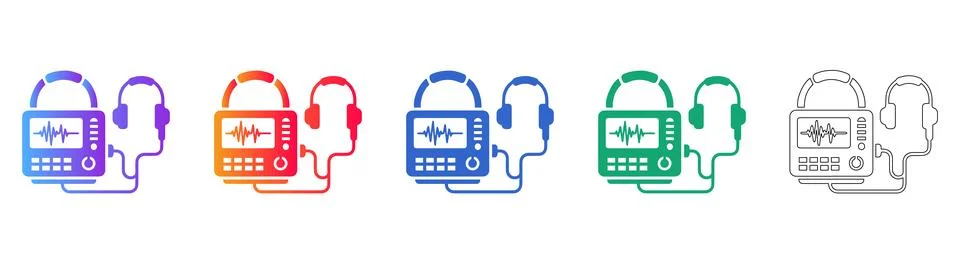 Audiometer Hearing Test Device Icon Set Stock Illustration