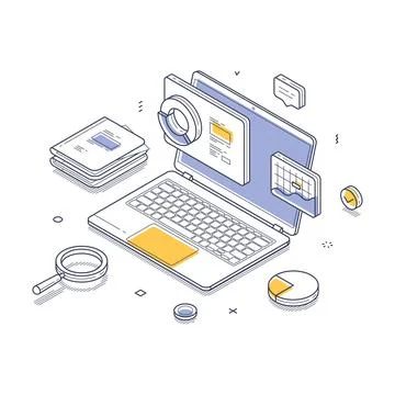 Audit accounting bookkeeping financial analyzing laptop concept isometric lin Stock Illustration