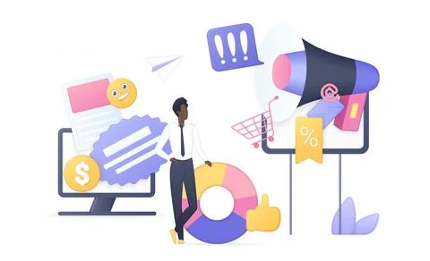 Audit of business account, process of documents management of tiny expert Stock Illustration