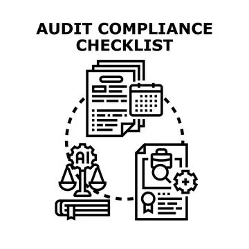 Audit compliance checklist preparing documents and regulations Stock Illustration