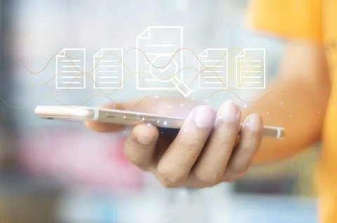 Audit concept Documents in online systems, data storage Stock Photos