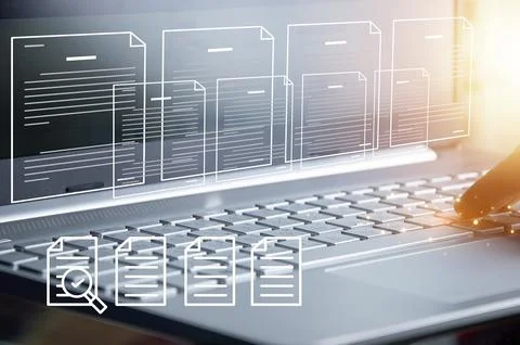 Audit concept Documents in online systems, data storage Foto stock