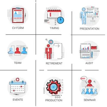 Audit Data Analysis, Human Resources Seminar Team Timing Conference Icon Set イラスト素材