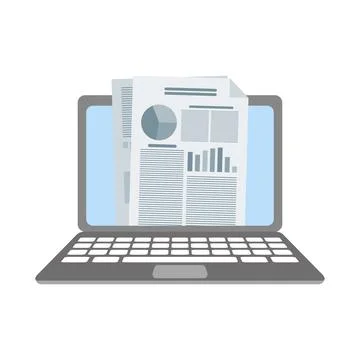 Audit document with graphs and charts on laptop Illustrazione stock