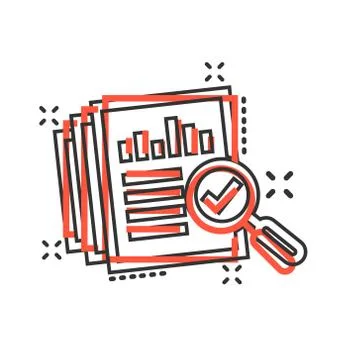 Audit document icon in comic style. Result report vector cartoon illustration Illustrazione stock
