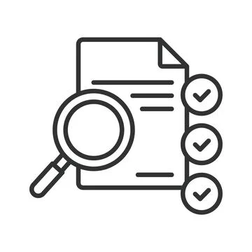 Audit document icon in line design. audit, document, magnifier, check Illustrazione stock