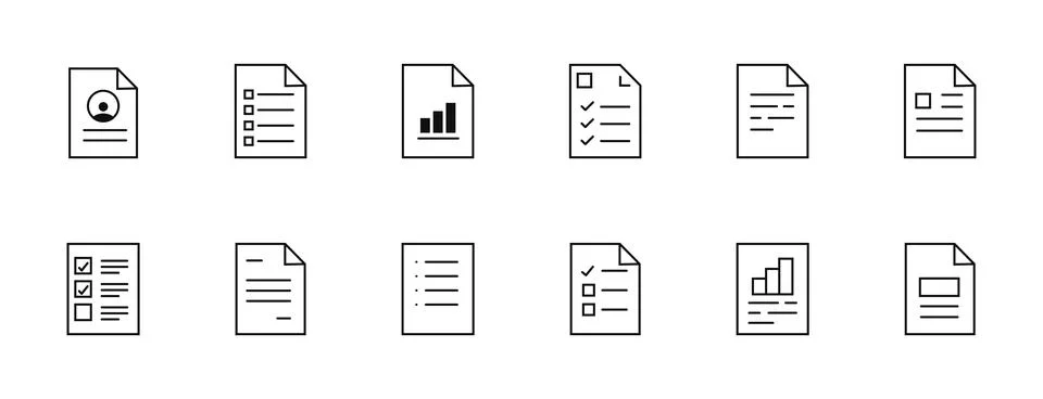 Audit document line icon set. Report symbol. Inspecting sign. Vector illust.. Stockillustratie