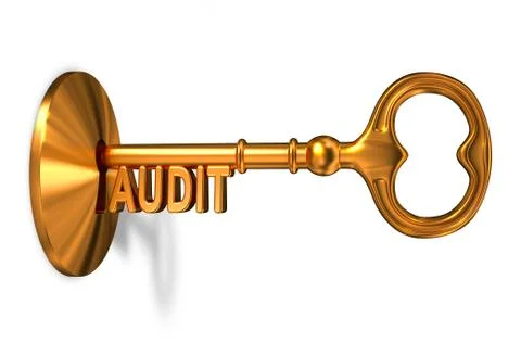 Audit - Golden Key is Inserted into the Keyhole Stock Illustration