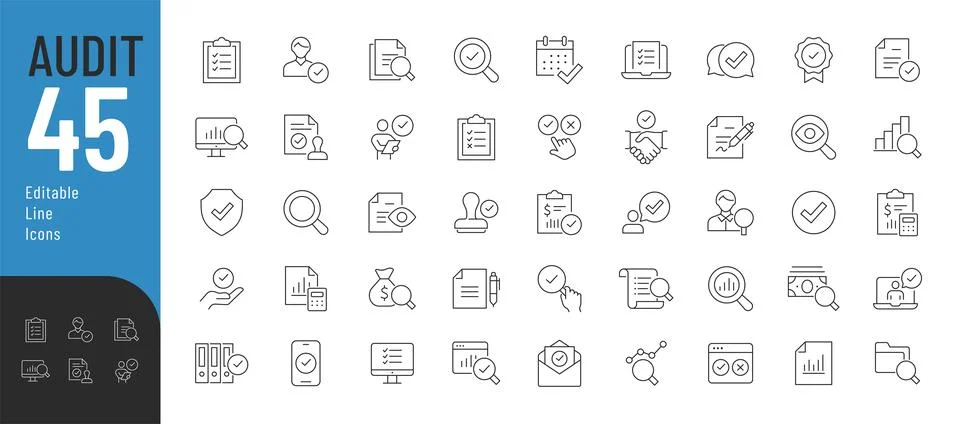 Audit Line Editable Icons set. Stock Illustration