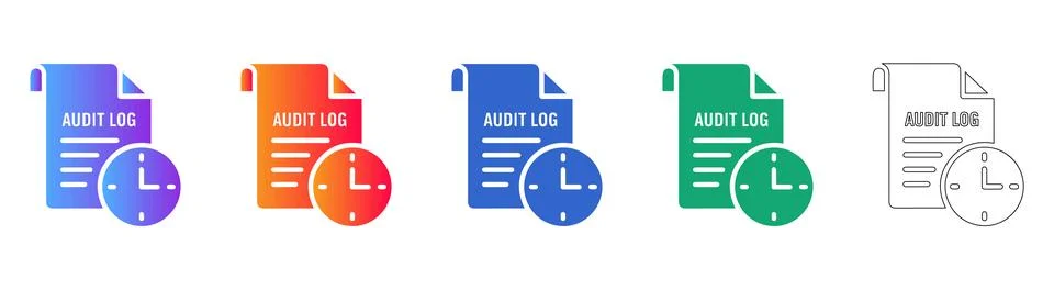 Audit Log Document with Time Clock Icon Set Stock Illustration