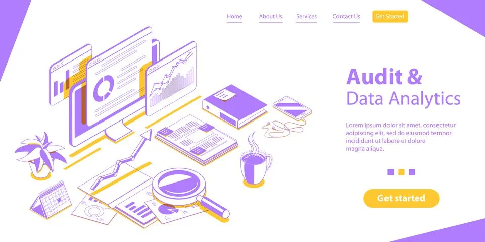 Audit Report and Data Analytics, Company Performance Analysis. Illustrazione stock