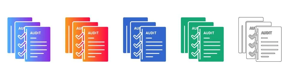 Audit Report Document Icons Set Stock Illustration