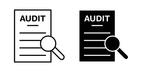 Audit report icon collection in black, Line icons, flat symbols Stock Illustration