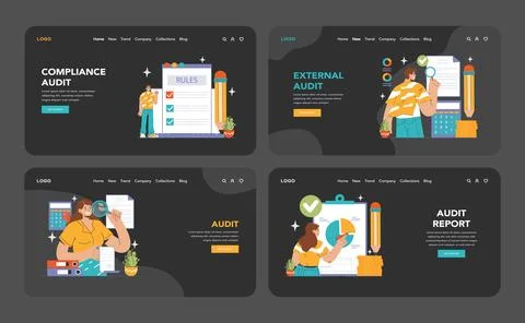 Audit set. Professionals evaluating financial records. Flat vector illustration Illustrazione stock