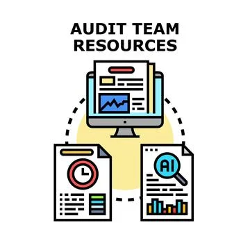 Audit team resources managing financial data analysis Stock Illustration
