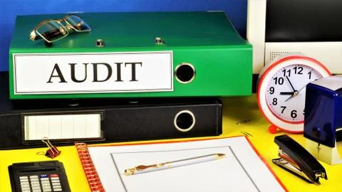 Audit - the text label for the folder office of the Registrar. Stock Photos
