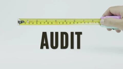 Audit text or word and tape measure on a white background Vídeo Stock 302039075
