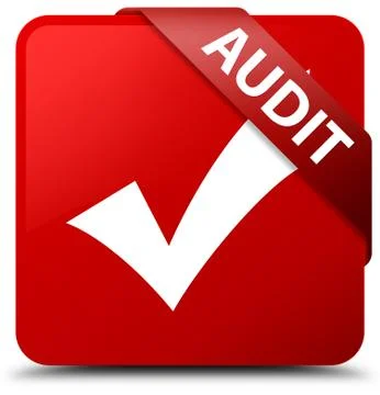 Audit (validate icon) red square button red ribbon in corner Stock Illustration