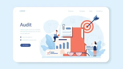 Audit web banner or landing page. Business operation research and analysis. Stock Illustration