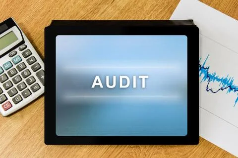 Audit word on digital tablet Foto stock