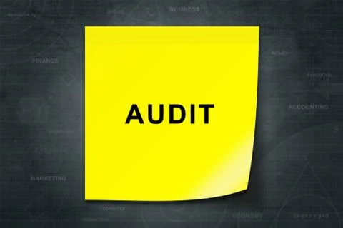 Audit word on yellow note Stock Photos