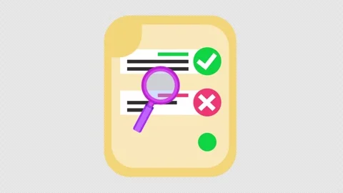 Audited document icon with green checkmarks, red rejection mark, and magnifying Stock Footage 330454487