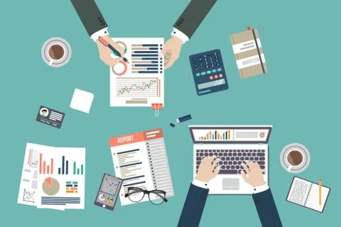 Auditing concept, tax process, analysis, data, accounting, planning, management Illustrazione stock