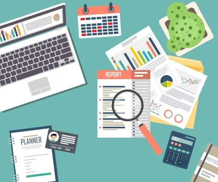 Auditing concept, tax process, analysis, data, accounting, planning, management Illustrazione stock
