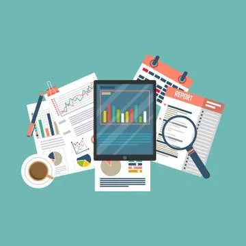 Auditing concept, tax process, analysis, data, accounting, planning, management Stock-Illustration